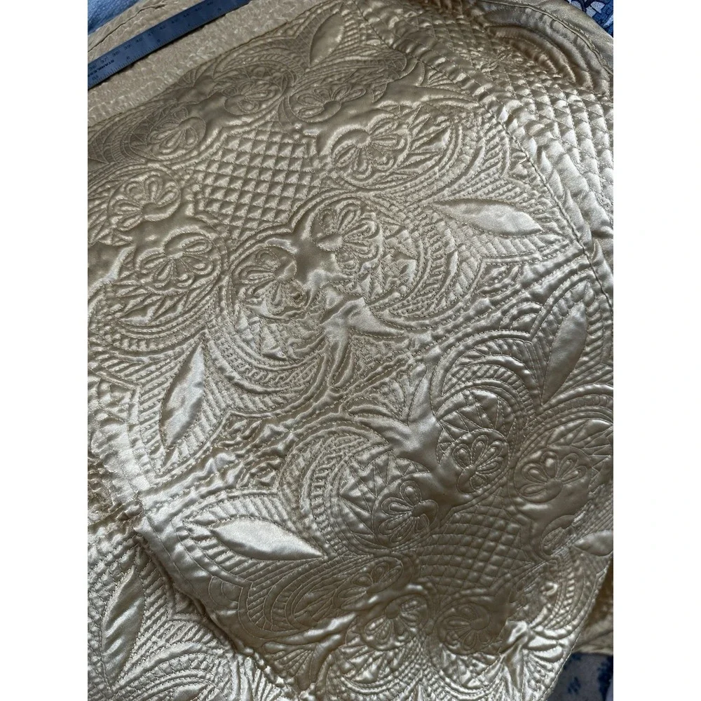 Gold Poly Satin Quilted Throw Or Bed Coverlet. 56